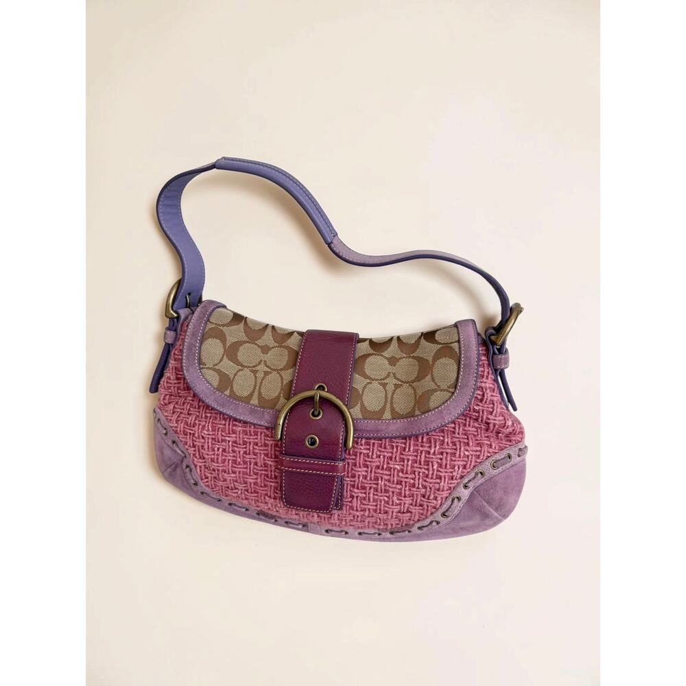 Vintage Coach Pink Tweed Lavender Suede Y2K Soho Flap Bag - Picture 5 of 15
